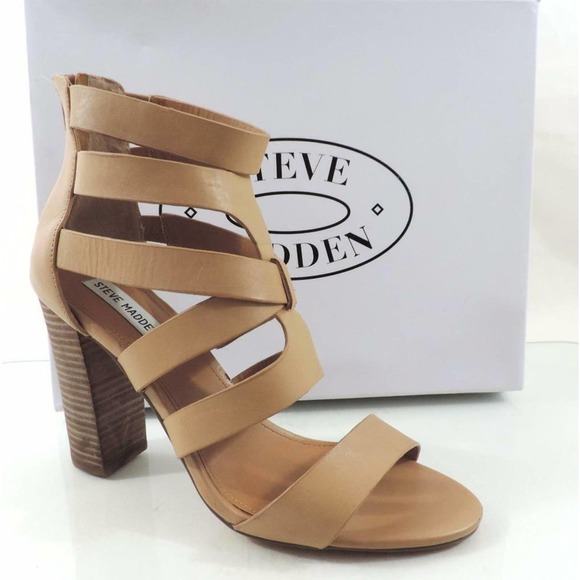 Steve Madden Cruizz Strappy High Heels Sandals Back Zip Leather Natural Size 10 - Picture 3 of 9